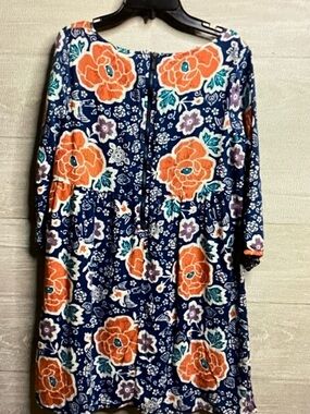 Old Navy Navy Floral Midi Dress with Orange and Teal Accents